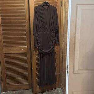 Turtleneck Long Sleeve Drape Ruched Mesh Dress